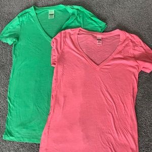 Two VS Pink v-neck tees